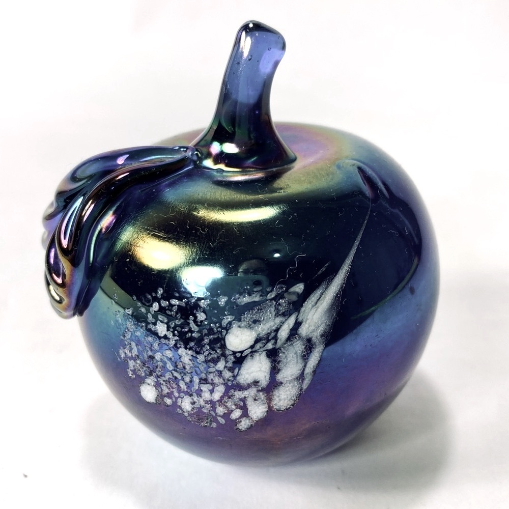 Vintage Apple Carnival Iridescent Glass Paperweight